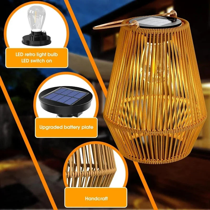 Outdoor Solar Hanging Lights Waterproof Woven Lanterns for Garden Yard