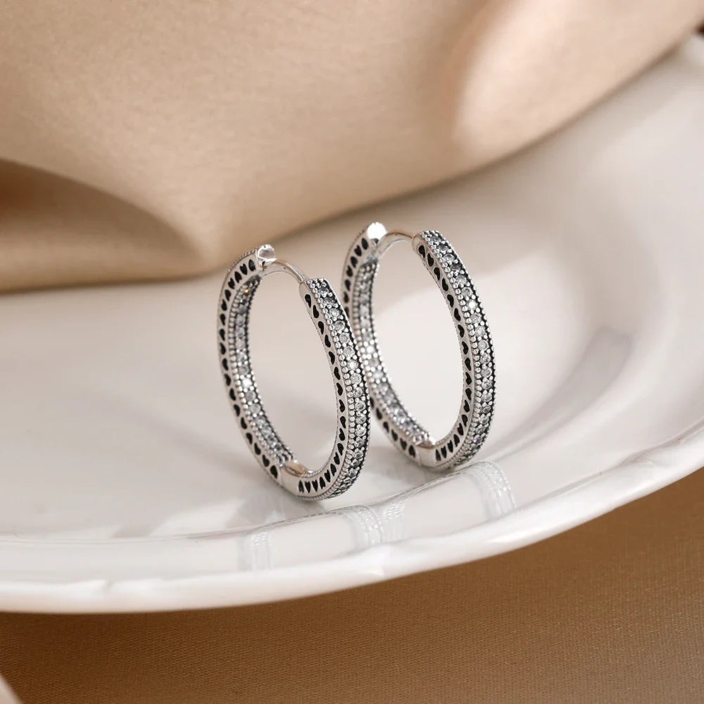 925 Silver Butterfly Heart Stud Earrings | Shining Zircon Jewelry Gift