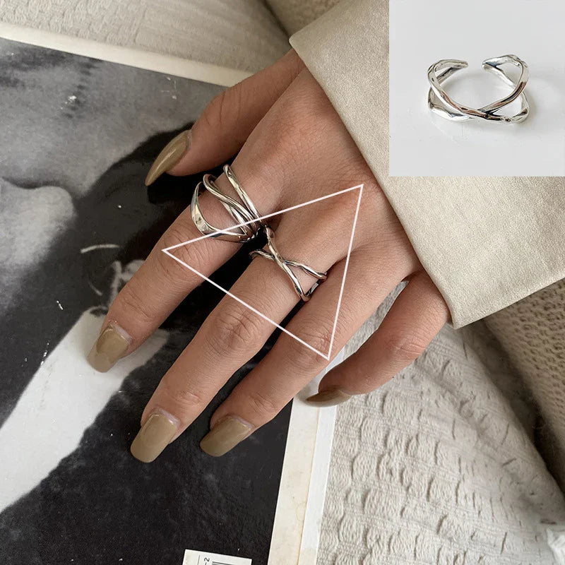 VENTFILLE 925 Sterling Silver Adjustable Rings | Vintage Hip Hop Couples Jewelry