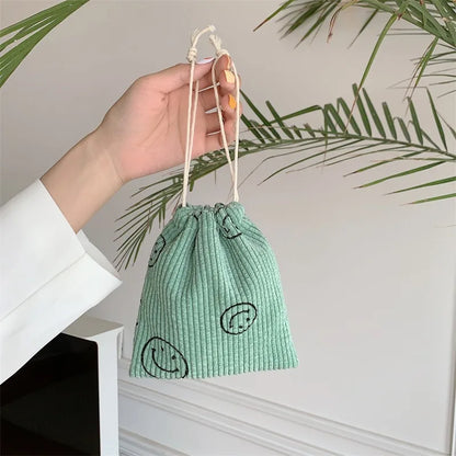 Small Corduroy Drawstring Pouch | Multi-Purpose Storage Bag for Women and Girls