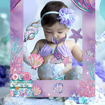 Fond de cadre photo sirène Petite queue de sirène Décoration de fête d'anniversaire Enfants Fille Baby Shower Fournitures de fête d'anniversaire Toile de fond