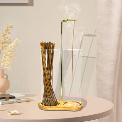 2 in 1 Glass Incense Holder Anti-Ash Flying Incense Burne with Removable Ash Catcher and Incense Sticks Organizer Home Decor