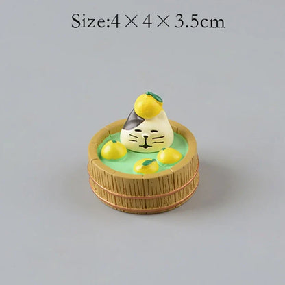 ZAKKA Cute Drinking Cat Figuines Shiba Inu Soak In The Bath Resin Model Pomelo Tree Fairy Garden Home Desktop Decoration gifts