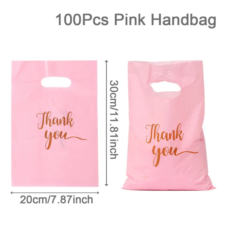 100 sacs de remerciement en plastique, sac cadeau, sac de courses, fourre-tout 20*30cm, sac cadeau pour anniversaire, mariage, fêtes, bonbons, biscuits