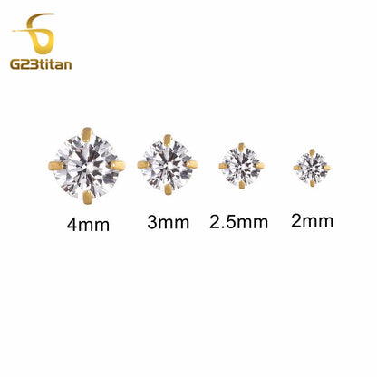 Titanium Labret Stud with Zircon Gem | Internally Threaded Body Jewelry