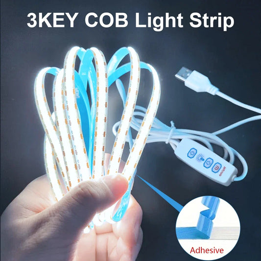 COB LED Strip Lights 5V USB Dimmable | 320 LEDs/m Flexible Ribbon for Kitchen Cabinet Mirror Bedroom