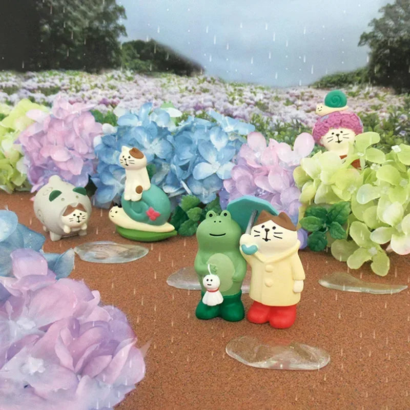 Artisanat de décoration en résine de chat, petite grenouille scène de pluie pour la décoration de bureau, ornements artisanaux, collection de jouets, cadeaux en gros Nouveauté 2024