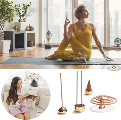 Porte-encens 3 en 1 en laiton, 3 styles, cônes d'encens, bâtonnets d'encens, brûleur d'encens en spirale pour le yoga et la décoration intérieure