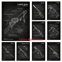 Affiche de plan d'armes Tableau noir Pistolets Plan Toile Peinture Amateurs militaires Décoration murale de chambre à coucher Fusillade