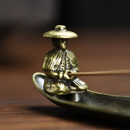 Traditional Japanese Incense Holder Old Men Fishing Boat Design | Aromatherapy Ornament for Home Decor