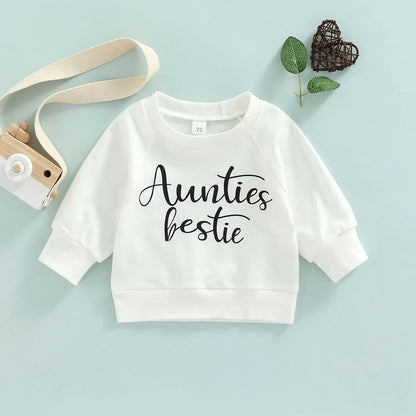 Baby Long Sleeve Sweatshirt – Cotton Blend Letter Print Pullover for Girls, Soft Casual Top