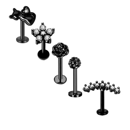 5pcs Tragus Stud Earring Set | Heart CZ Cartilage Piercing Jewelry