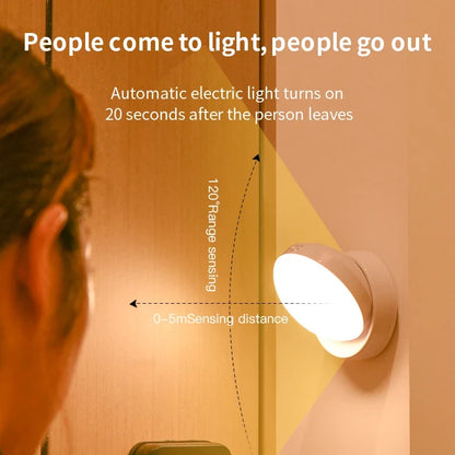 360° Rotating Magnetic LED Night Light Motion Sensor USB Rechargeable Lamp