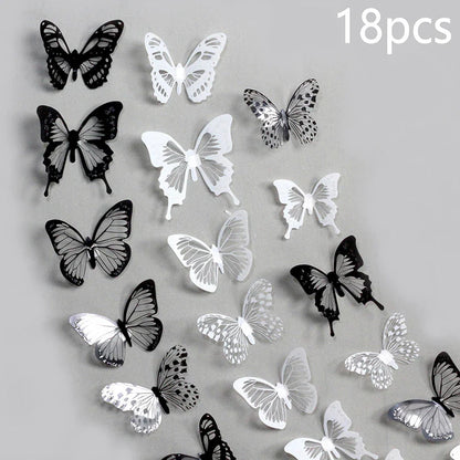 18pcs Black and White Butterfly Wall Stickers | Elegant PVC Decals for Home Decor
