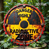 1pc Rustic Radiation Warning Round Aluminum Sign - 2D Flat Nuclear Hazard Metal Wall Art, "DANGER HIGHLY Radioactive ZONE