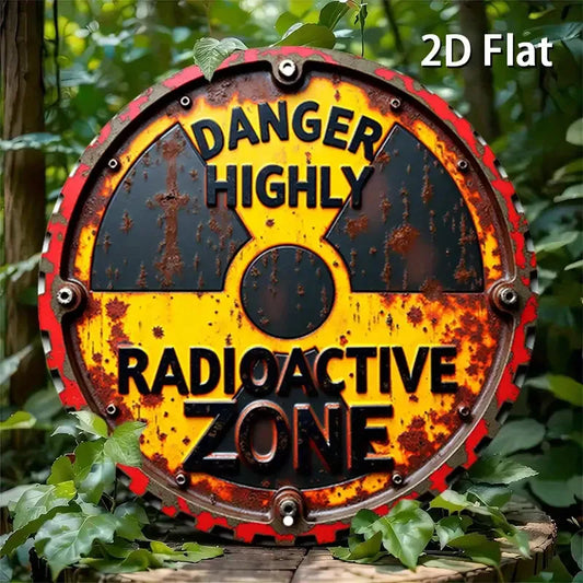1pc Rustic Radiation Warning Round Aluminum Sign - 2D Flat Nuclear Hazard Metal Wall Art, "DANGER HIGHLY Radioactive ZONE