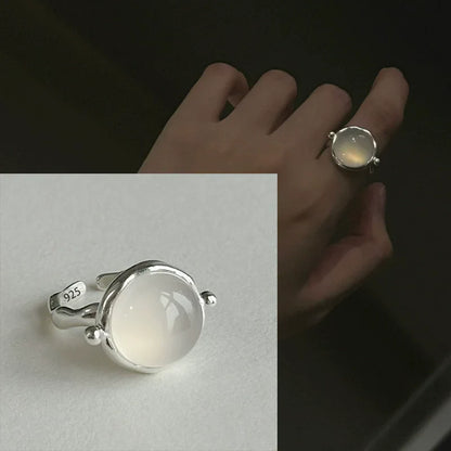 PANJBJ Real 925 Sterling Silver Retro Round Ring | Vintage Fine Jewelry for Women