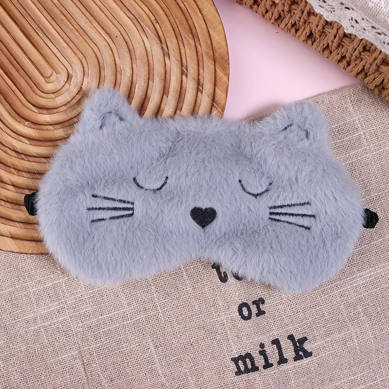 Solid Color Plush Sleep Mask for Naps | 3D Cute Blackout Eye Cover with Adjustable Strap