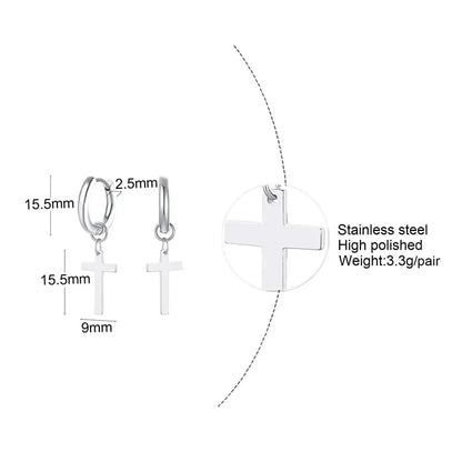 Stainless Steel Cross Earrings for Men | Religious Stud Earrings