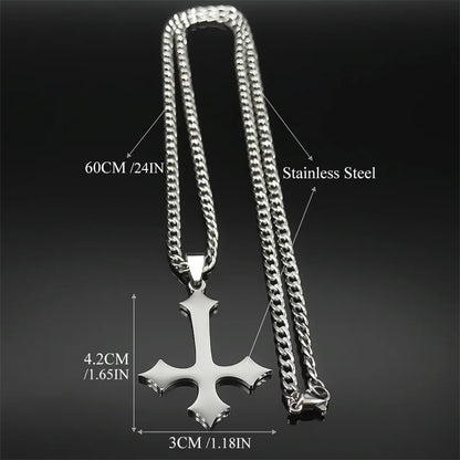 Goth Upside Down Cross Stainless Steel Pendant Necklace | Inverted Crucifix Gothic Jewelry for Men