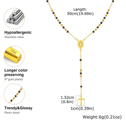 Colored Bead Y-Shaped Cross Necklace | Stainless Steel Catholic Rosary Jewelry for Women