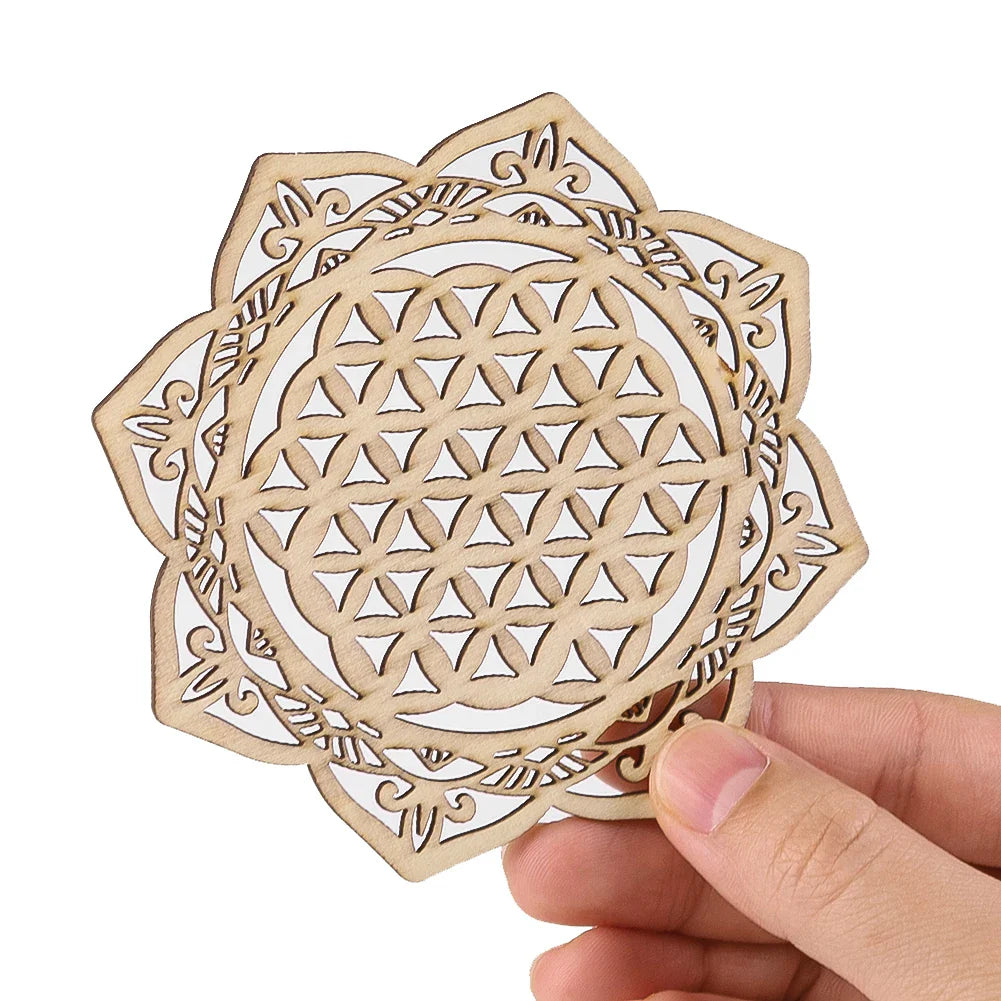 Wooden Chakra Board with Metatron Flower | Laser Engraved Meditation Coaster