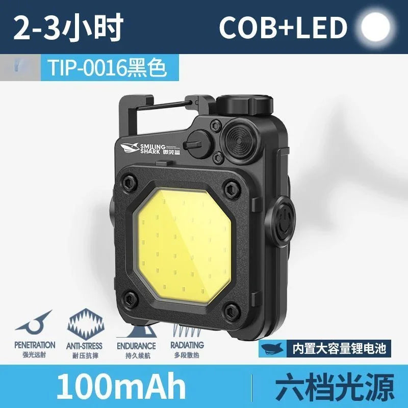 SMILING SHARK Flashlight Magnetic Clip Running Light | Rechargeable Outdoor Camping Lantern