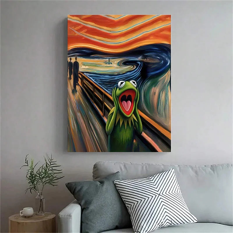 Tableau mural abstrait moderne, peinture de grenouille hurlante, impression sur toile HD, affiche de décoration pour maison, salon, chambre, salle de classe