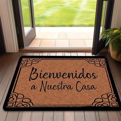 Felpudo de entrada suave y absorbente VIKAMA "Bienvenidos" en español. Decoración para el hogar, baño, patio exterior, alfombra antideslizante