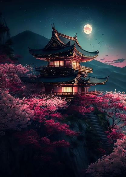 Póster japonés de flor de cerezo, montaña Fuji, puesta de sol, Tokio, lienzo impreso en HD, pintura artística de pared, imágenes, decoración del hogar