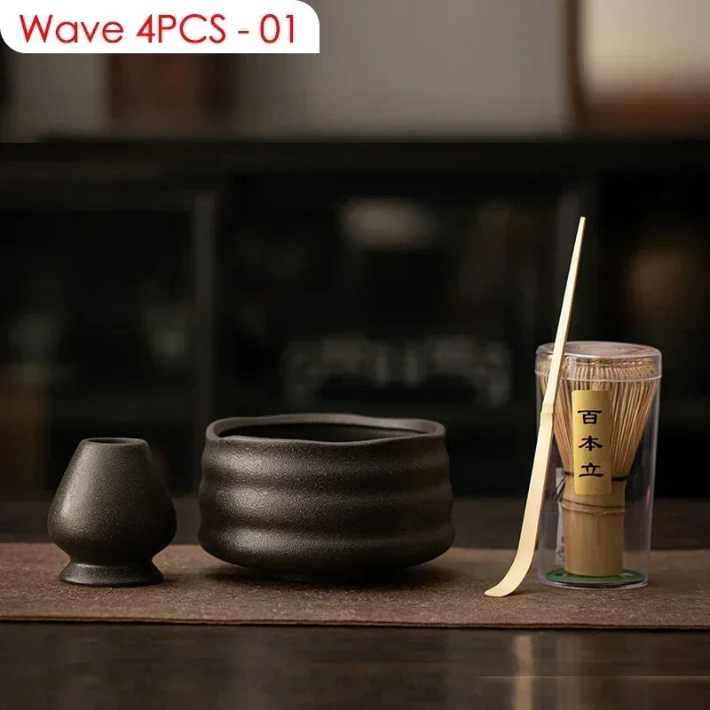 4PCS Outils de préparation de thé japonais Matcha DIY Fouet à Matcha en bambou Cuillère Bol Fouet à thé Brosses Accessoires de cérémonie