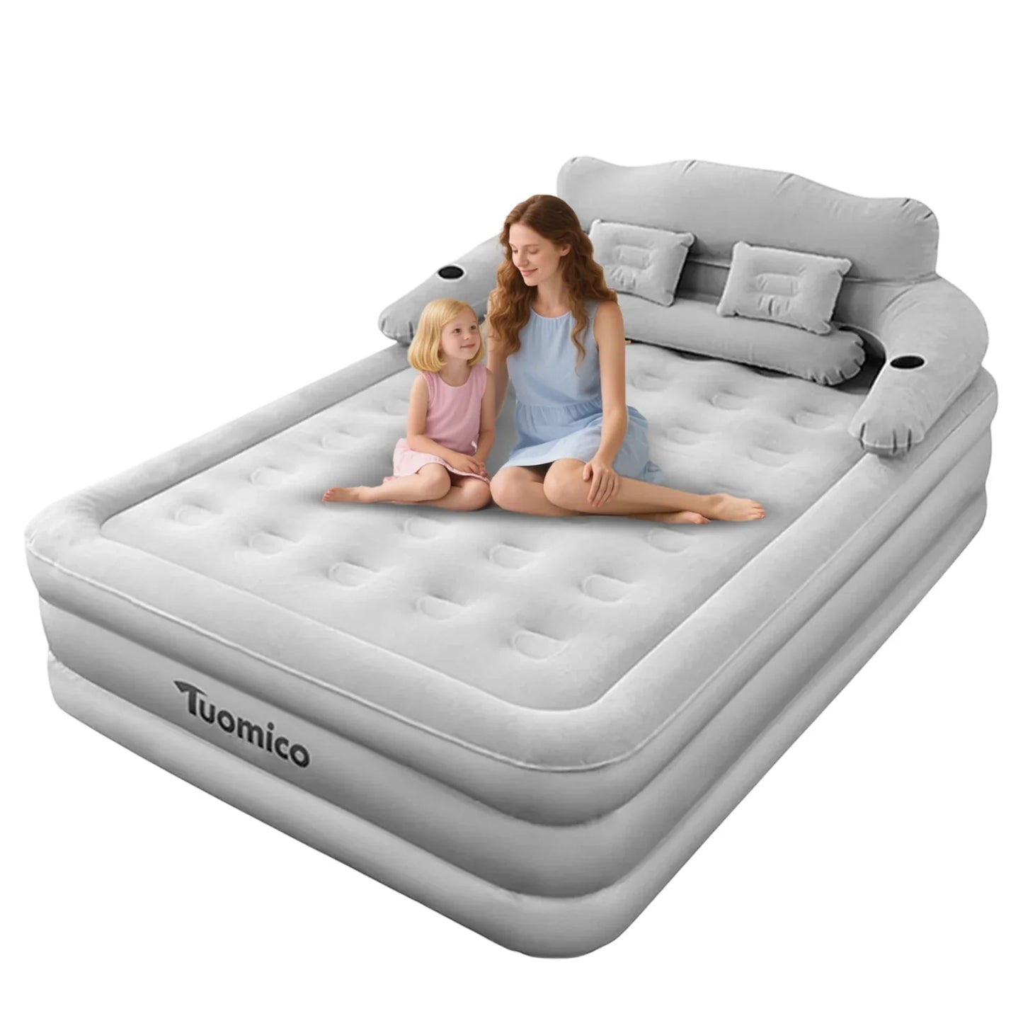 Air Mattress with Headboard Inflatable Bed Portable for Home Camping RV Travel