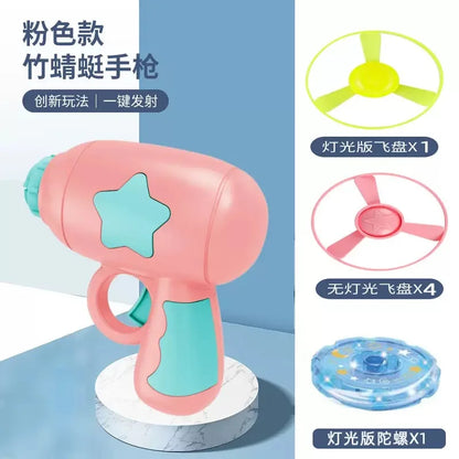 Glowing Bamboo Dragonfly Toy | Rotating Flash Frisbee with Shooting Gun