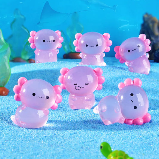 Miniatures d'axolotls luminescents roses Ambystoma Mexicanum, brillent la nuit, animaux mignons, pour aquarium, mousse, micro-paysage (10-50 pièces)