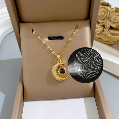 Stainless Steel Crescent Moon Pendant Necklace | Vintage Gold Choker Jewelry for Women