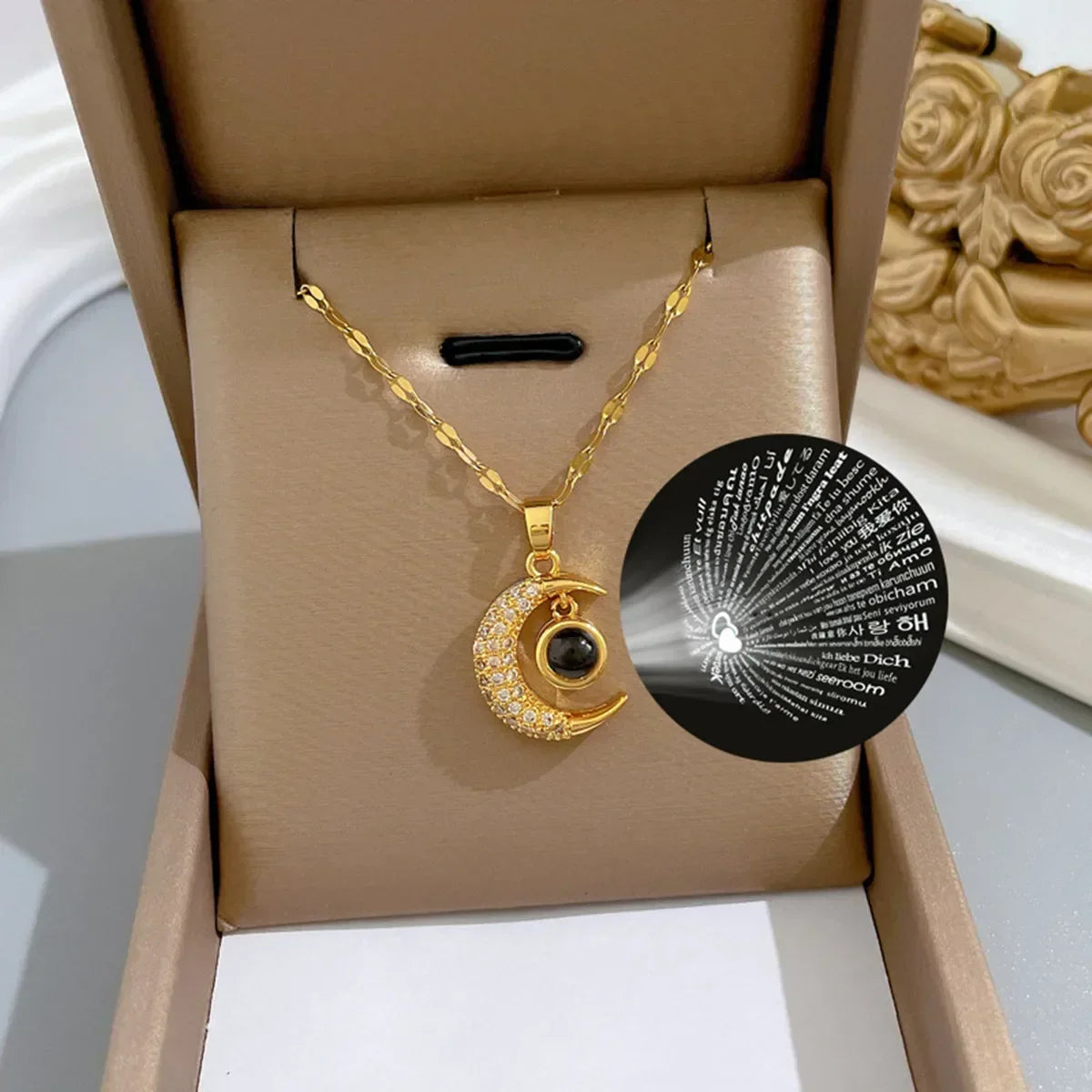 Crescent Moon Pendant Necklace | Vintage Stainless Steel Choker for Women