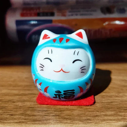 Cerámica Japonesa Daruma Artesanía Gato de la Suerte de Dibujos Animados Adorno de la Fortuna Paisaje Accesorios de Decoración del Hogar Regalos Decoración de la Sala de Estar