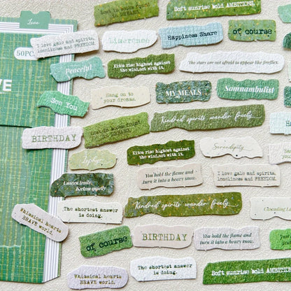 Journamm 50 Pcs English Label Sticker Package | Junk Journal Scrapbook Embellishment Kit
