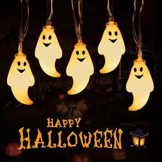 Luces LED de cadena para Halloween, funciona con pilas, lámpara de decoración para interior y exterior, luces de fantasmas para la decoración del hogar, fiestas y festivales