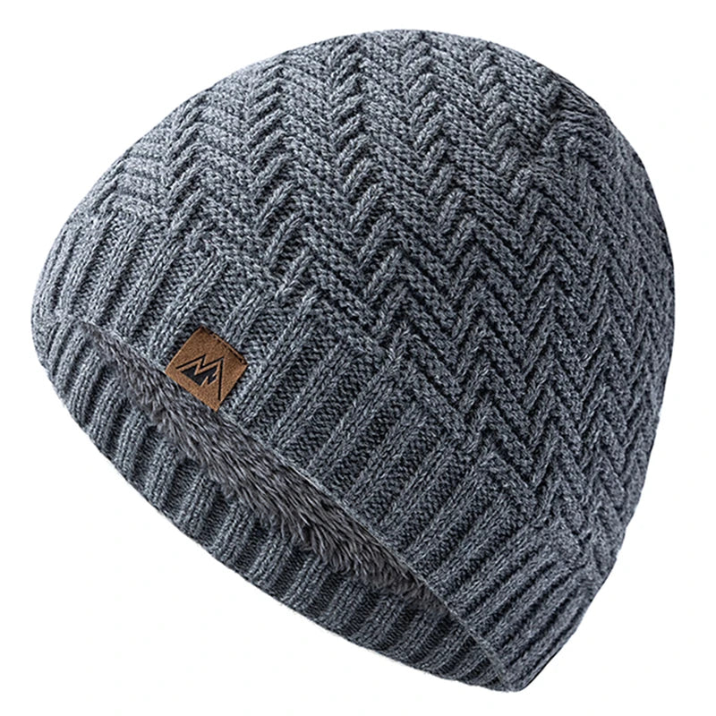 Unisex Peak Labal Winter Hat | Warm Knitted Beanie with Plush Fur Lining