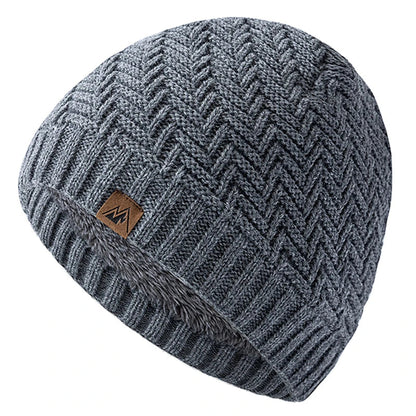 Unisex Peak Labal Winter Hat | Warm Knitted Beanie with Plush Fur Lining