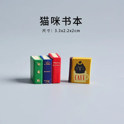 ZAKKA Miniatures Study Bookcase Home Decor Cute Cartoon Cat Retro Desk Gramophone Ornament Crafts Dollhouse Accessories Toy Gift