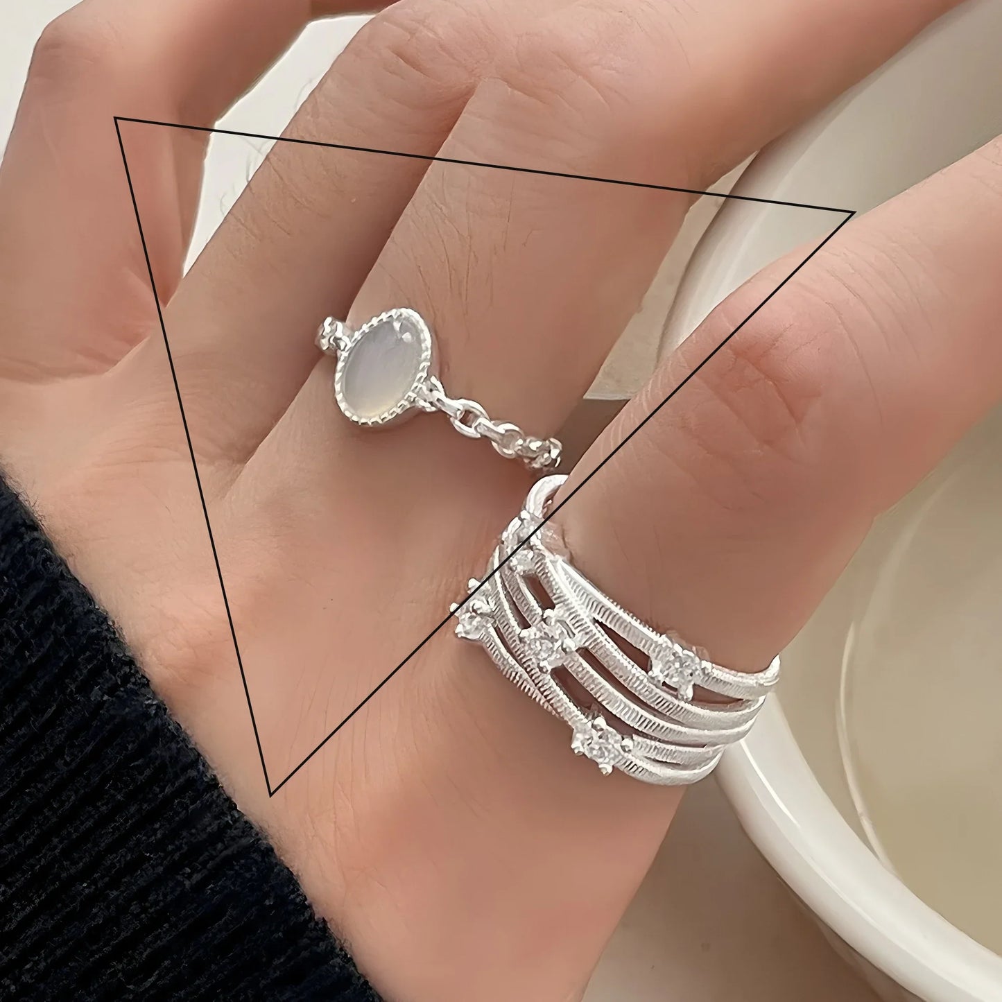 VENTFILLE 925 Sterling Silver Flower Lace Ring | Korean Fashion Adjustable CZ Ring