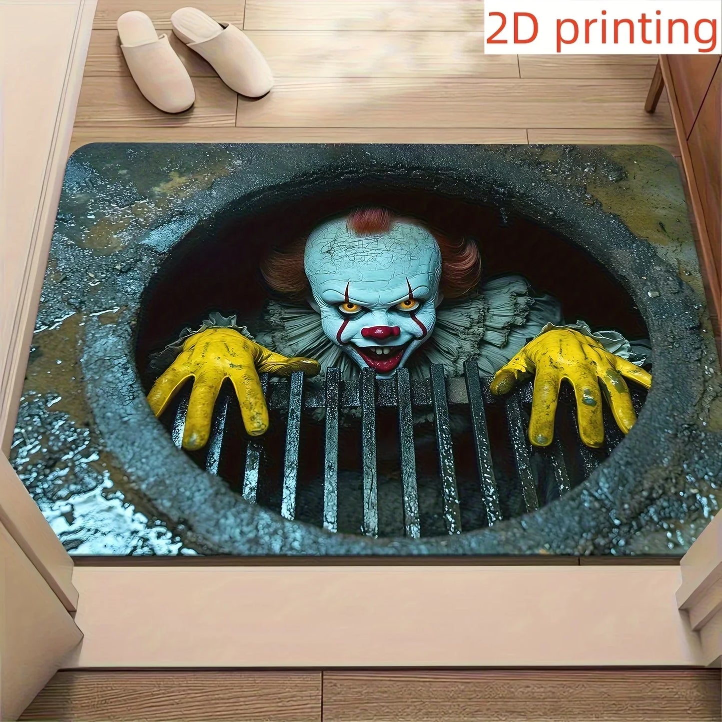Tapis de sol VIKAMA Halloween Clown Thème Horreur Motif Plaque d'égout Paillasson Antidérapant Décoration d'Halloween Tapis Personnalisé