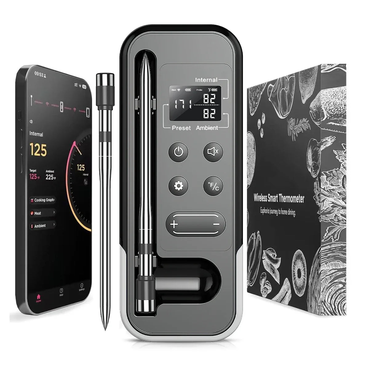 Smart Bluetooth BBQ Meat Thermometer Wireless Probe Grill Oven Alarm