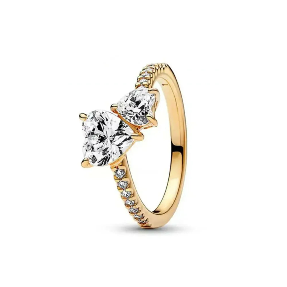 Gold Sun Heart Bow Ring | 925 Sterling Silver Zircon Ring for Women
