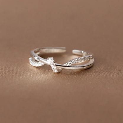 925 Sterling Silver Cross Knotting Zircon Ring | Women's Wedding Cocktail Jewelry