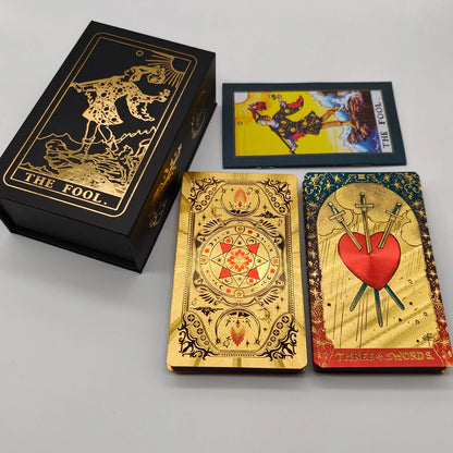 Nouvelles cartes de tarot dorées, magnifique jeu étanche, jeu de société mystère, oracle de divination coloré avec boîte cadeau