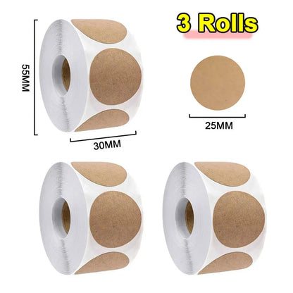 Kraft Self-Adhesive Label Paper Stickers | 500pcs Round Roll for Organization