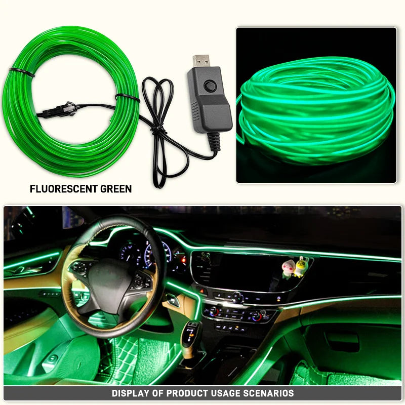 Car Interior EL Wire Neon Strip Lights | DIY Flexible Atmosphere LED Lamp for Dashboard